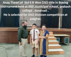 Anay Tiwari of Std 6B Won DSO title in Boxing tournament